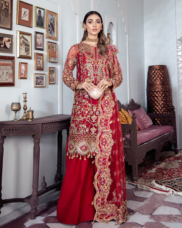 Gulaal | Wedding Formals | Tamanah Embroidered Net 3-Piece Suit WS-12 - Official Gulaal - Agha Fabrics UK