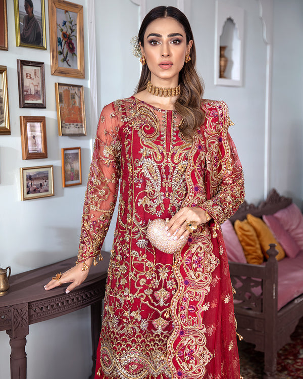 Gulaal | Wedding Formals | Tamanah Embroidered Net 3-Piece Suit WS-12 - Official Gulaal - Agha Fabrics UK