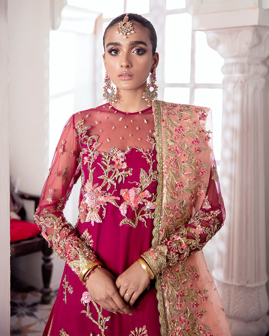 Gulaal | Wedding Formals | CHAMELI EMBROIDERED NET 3-PIECE SUIT WS-10 - Official Gulaal - Agha Fabrics UK