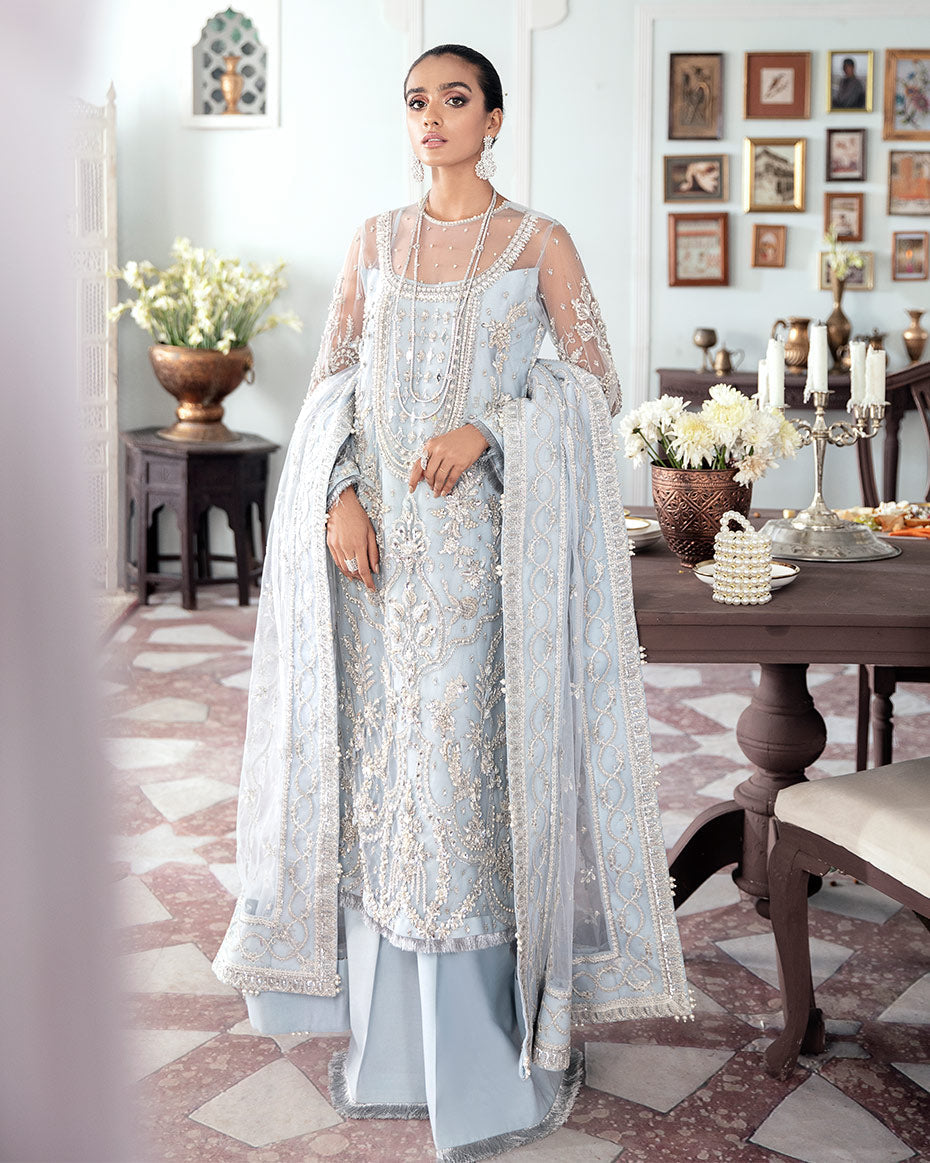 Gulaal | Wedding Formals | SAIKA EMBROIDERED NET 3-PIECE SUIT WS-20 - Official Gulaal - Agha Fabrics UK