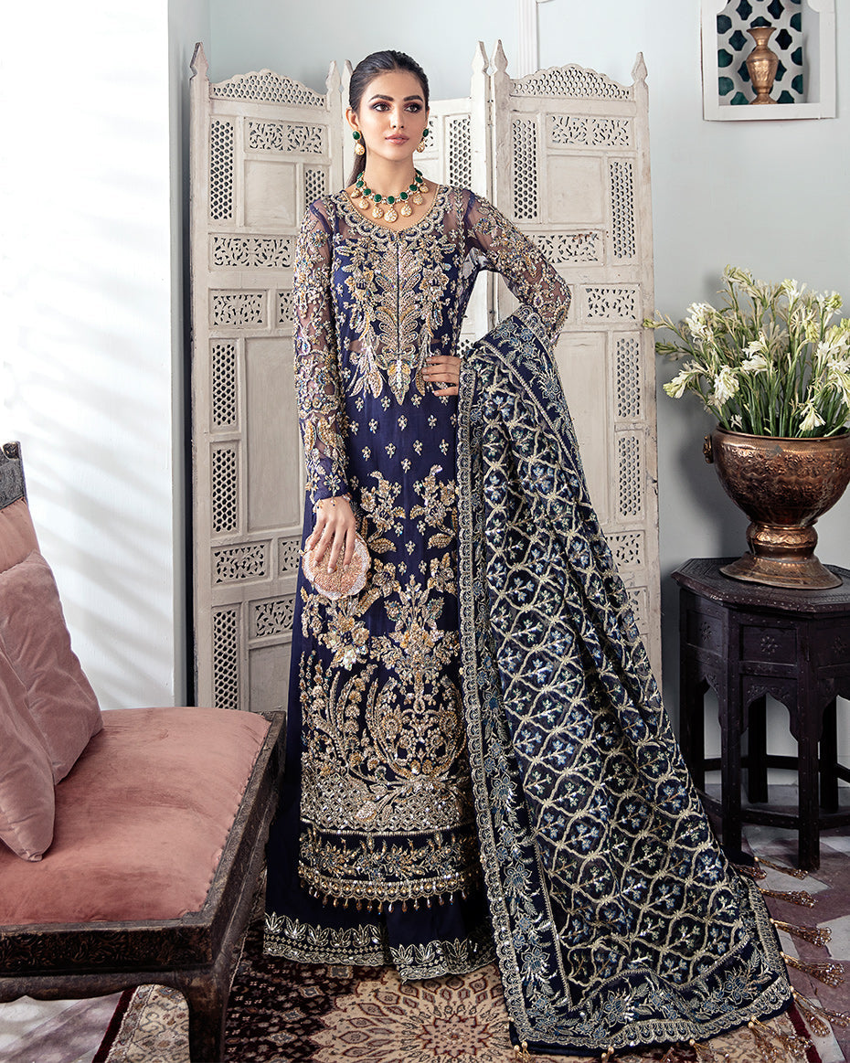 Gulaal | Wedding Formals | QAYINAAT EMBROIDERED NET 3-PIECE SUIT WS-16 - Official Gulaal - Agha Fabrics UK