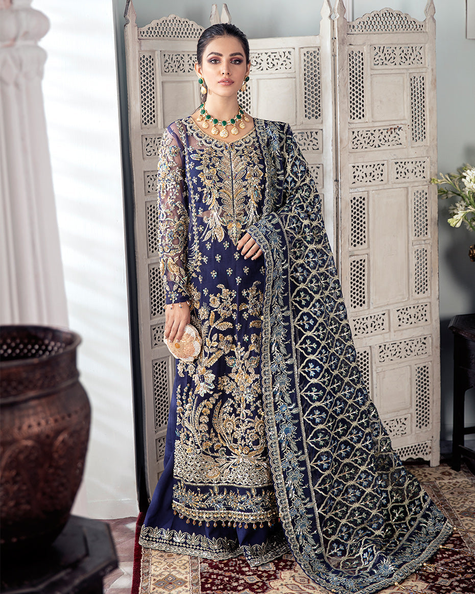 Gulaal | Wedding Formals | QAYINAAT EMBROIDERED NET 3-PIECE SUIT WS-16 - Official Gulaal - Agha Fabrics UK