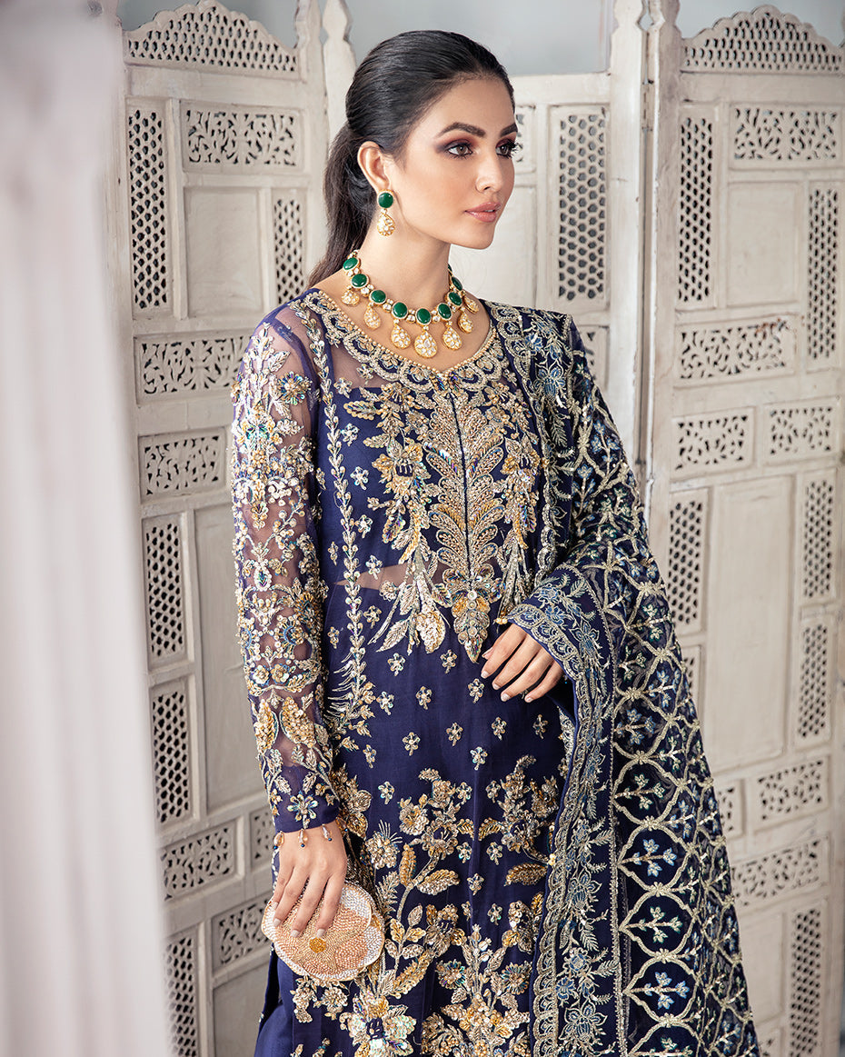 Gulaal | Wedding Formals | QAYINAAT EMBROIDERED NET 3-PIECE SUIT WS-16 - Official Gulaal - Agha Fabrics UK