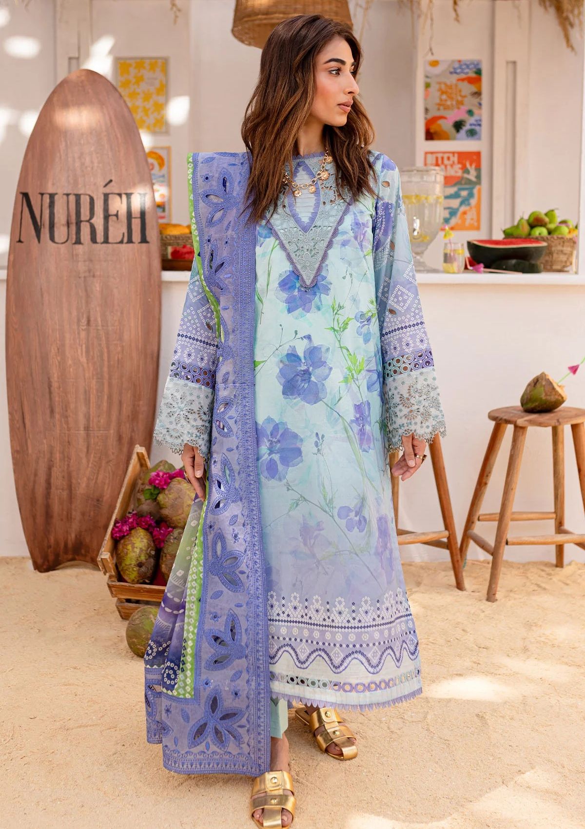 Lawn Collection - Nureh - Gardenia - Embroidered 24 - NS#130 - Official Nureh - Agha Fabrics UK
