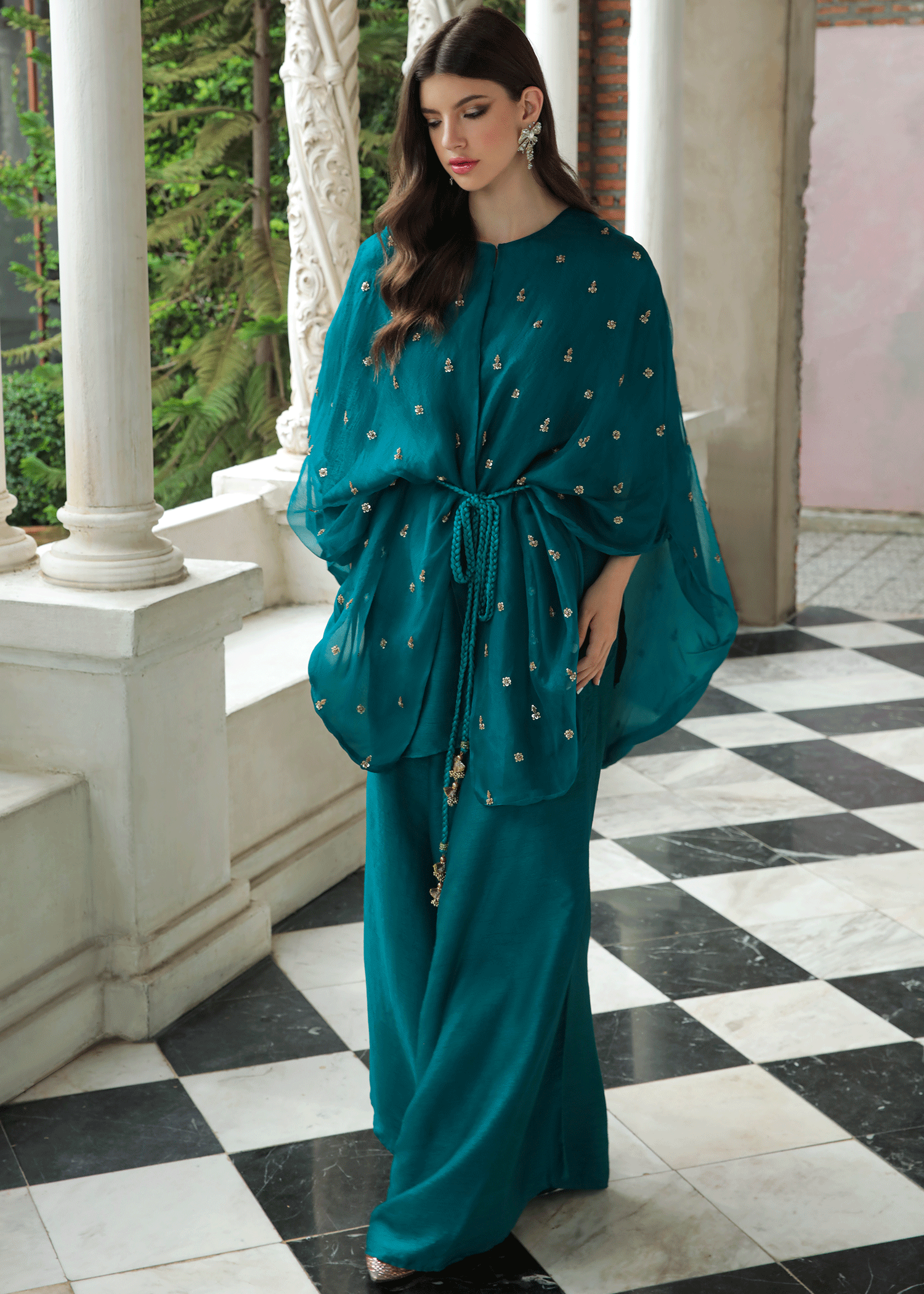 Purple Haze Pret Studio | Apsara Formals | Deep Turquoise Organza Wrap Outfit