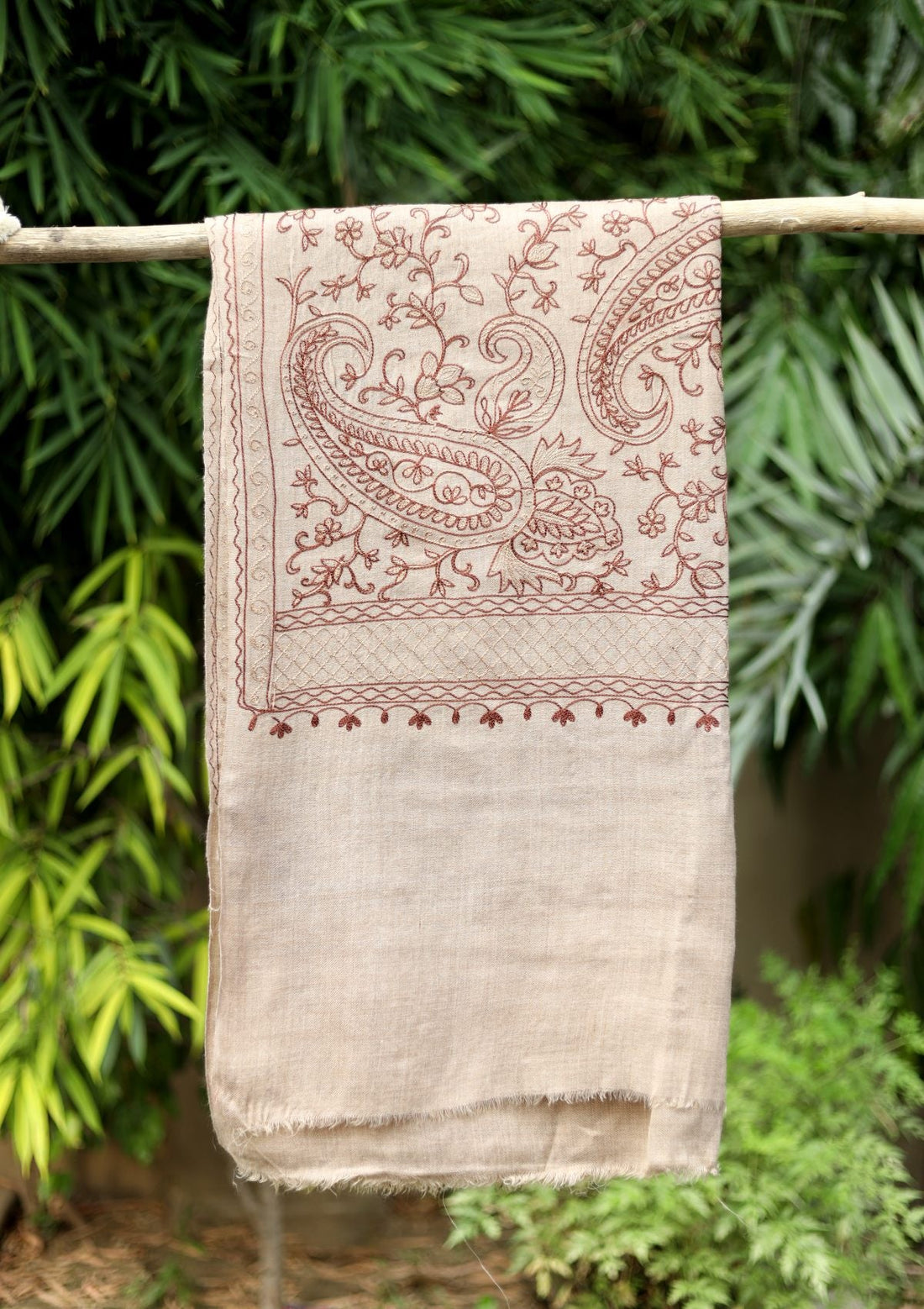 Ari Work Wool Shawl D - 51 - L Brown - Official Shawls Niche - Agha Fabrics UK