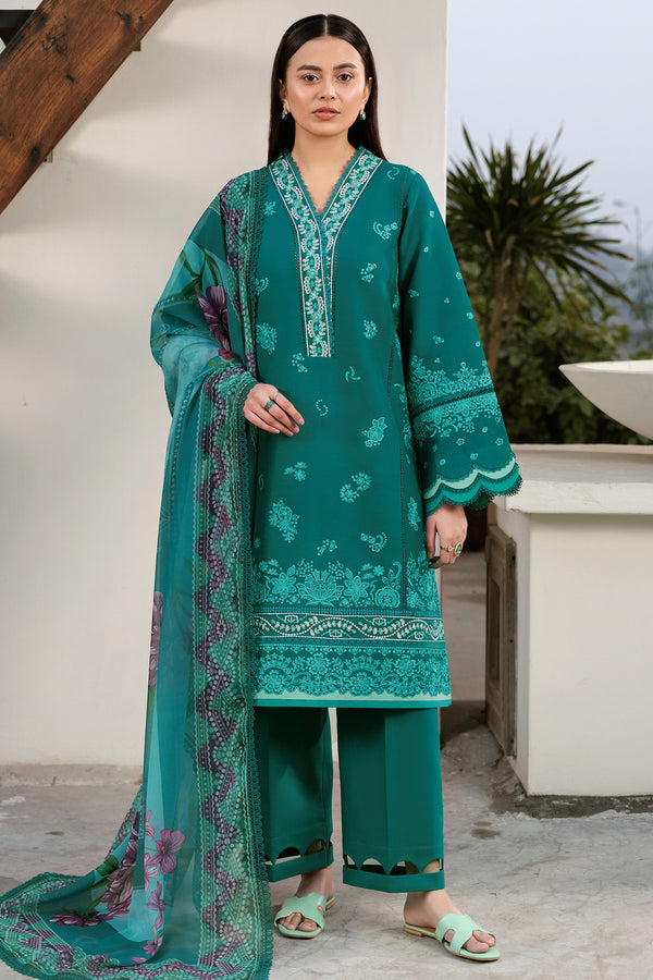 Farasha | Summer Weaves Embroidered Lawn | Dewy Teal
