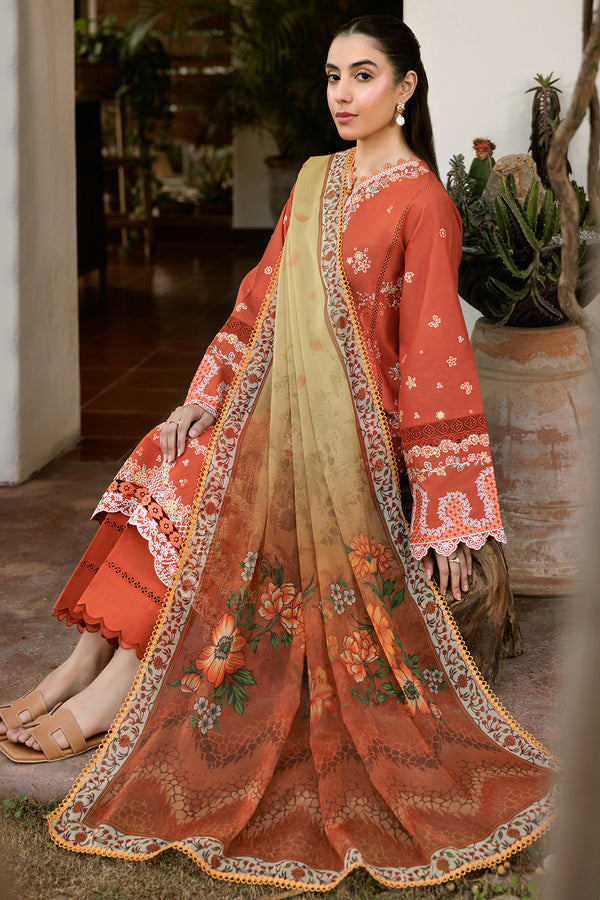 Farasha | Summer Weaves Embroidered Lawn | Orange Petal