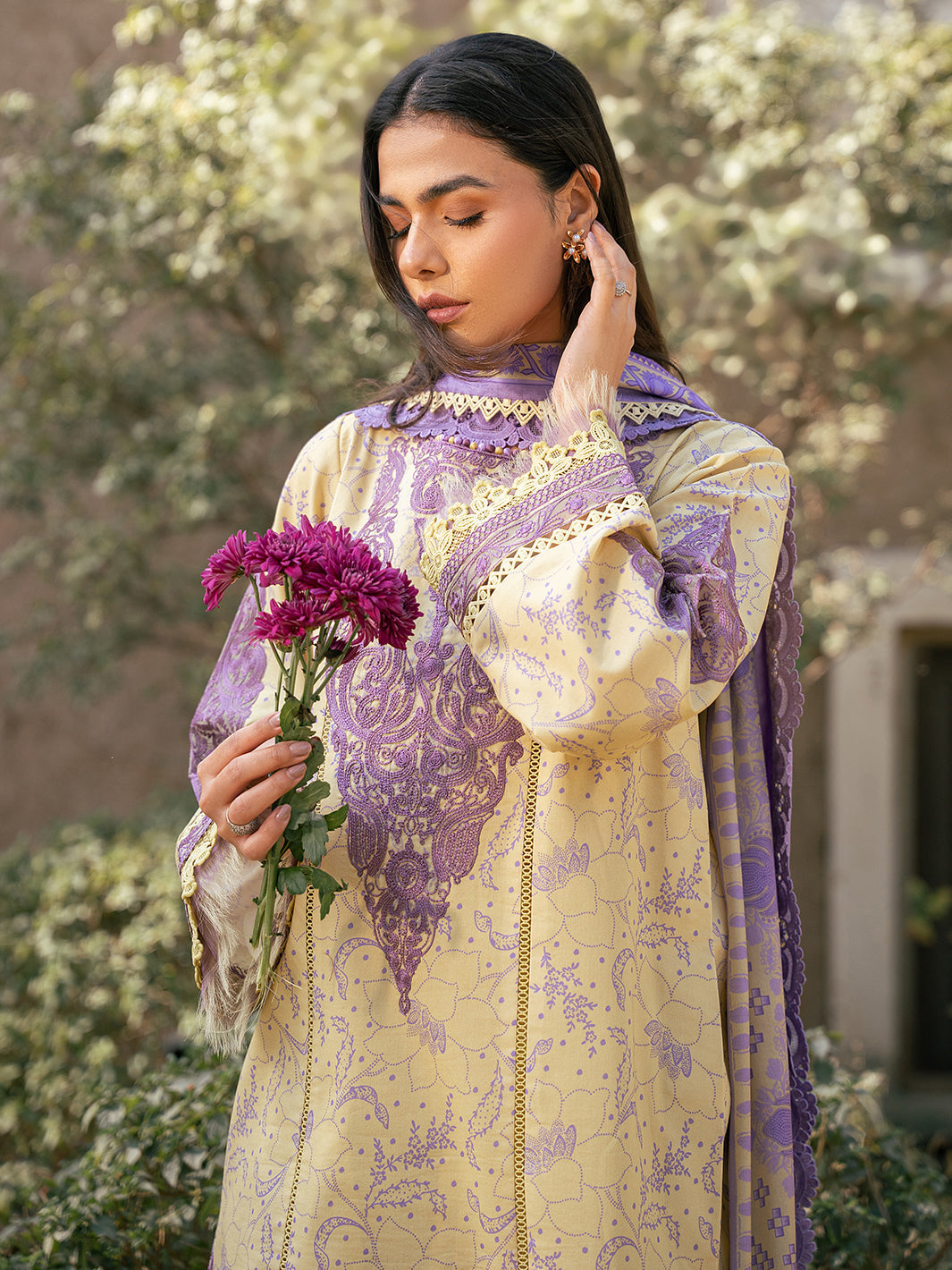 Bin Ilyas | Hazel Printed Lawn 25 | 2074 - A - Official Bin Ilyas - Agha Fabrics UK
