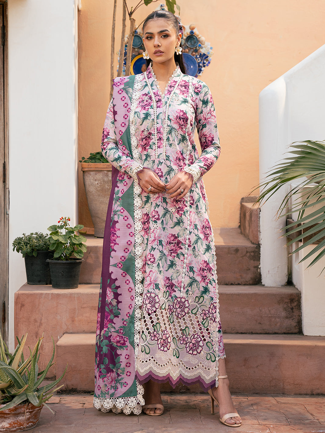 Bin Ilyas | Hazel Printed Lawn 25 | 2075 - A - Official Bin Ilyas - Agha Fabrics UK