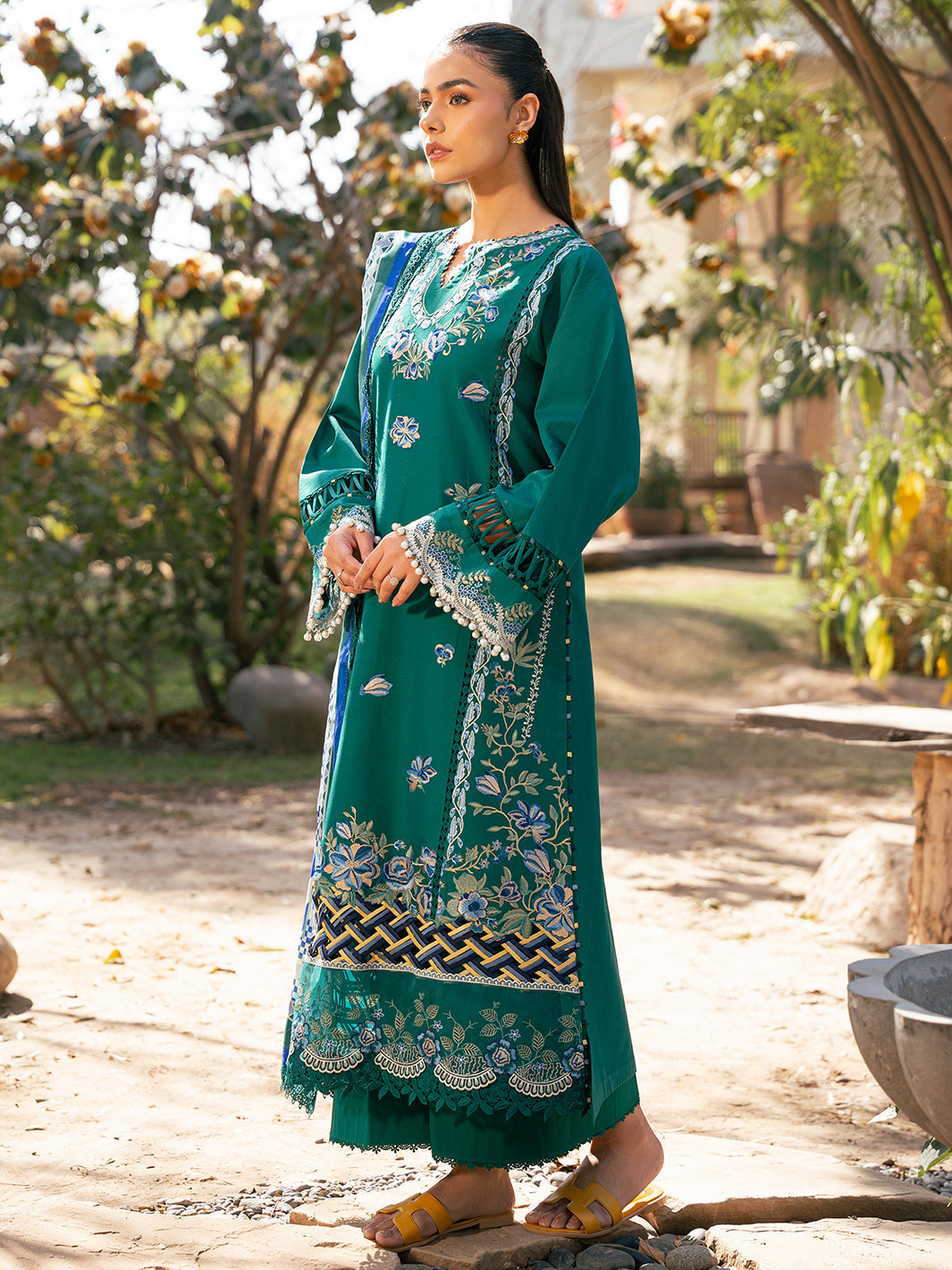 Bin Ilyas | Hazel Printed Lawn 25 | 2077 - A - Official Bin Ilyas - Agha Fabrics UK