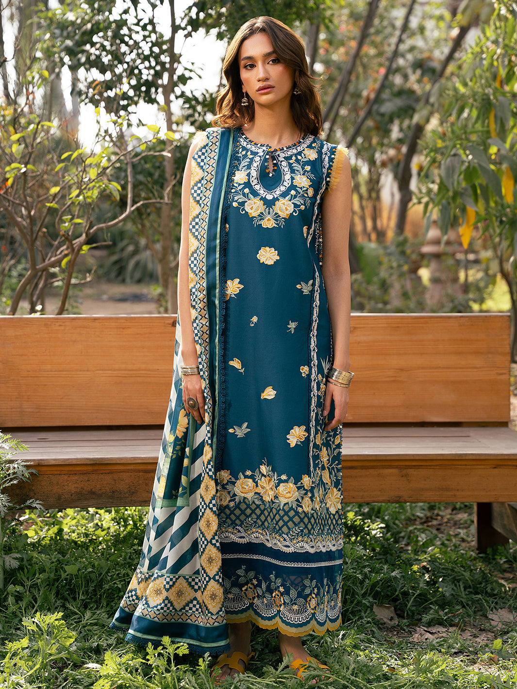 Bin Ilyas | Hazel Printed Lawn 25 | 2077 - B - Official Bin Ilyas - Agha Fabrics UK