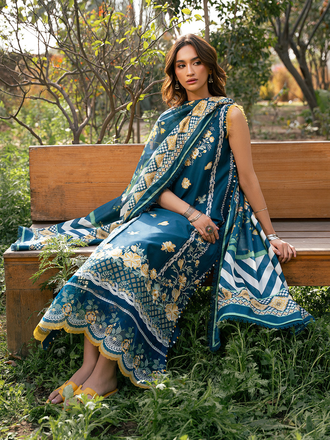 Bin Ilyas | Hazel Printed Lawn 25 | 2077 - B - Official Bin Ilyas - Agha Fabrics UK