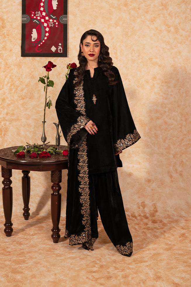 Fozia Khalid | Velvet Deck | Ebony - Official Fozia Khalid - Agha Fabrics UK