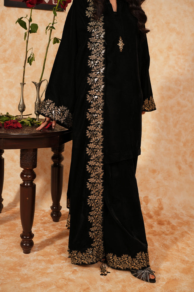 Fozia Khalid | Velvet Deck | Ebony - Official Fozia Khalid - Agha Fabrics UK