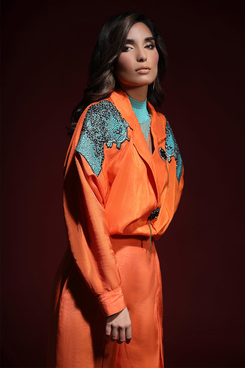 Wardha Saleem | Luxury Pret Fusion Wear | PANTHERA (ORANGE) CORD-SET (2PC)