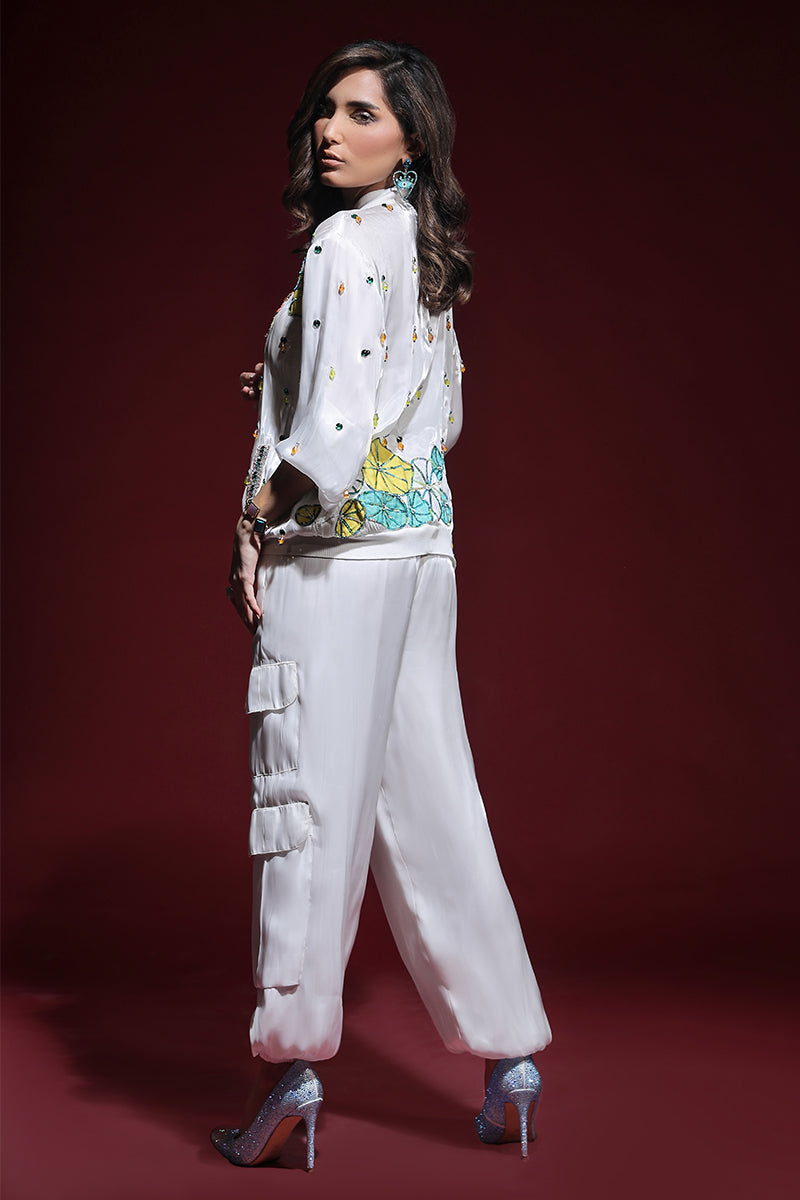Wardha Saleem | Luxury Pret Fusion Wear | ZARA BOMBER JACKET WITH CARGO PANTS (2PC) - Official Wardha Saleem - Agha Fabrics UK