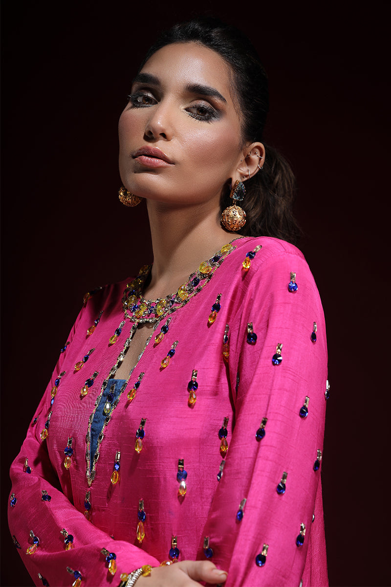 Wardha Saleem | Luxury Pret Fusion Wear | LUXURA (HOT PINK) CORD-SET (2PC)