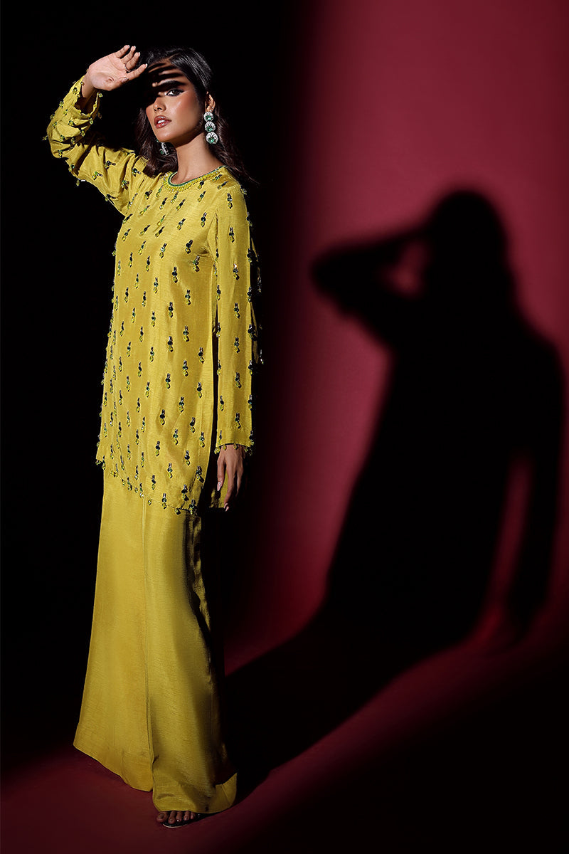 Wardha Saleem | Luxury Pret Fusion Wear | LUXURA (LIME GREEN) CORD-SET (2PC)