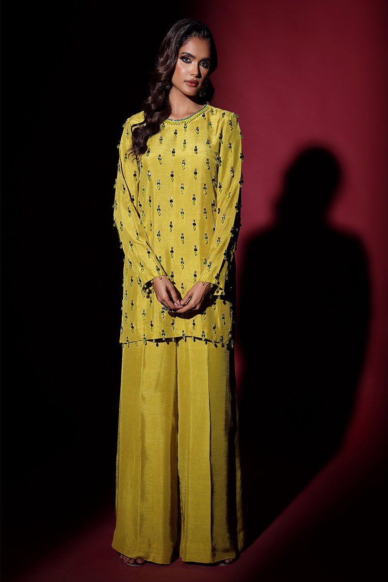 Wardha Saleem | Luxury Pret Fusion Wear | LUXURA (LIME GREEN) CORD-SET (2PC)