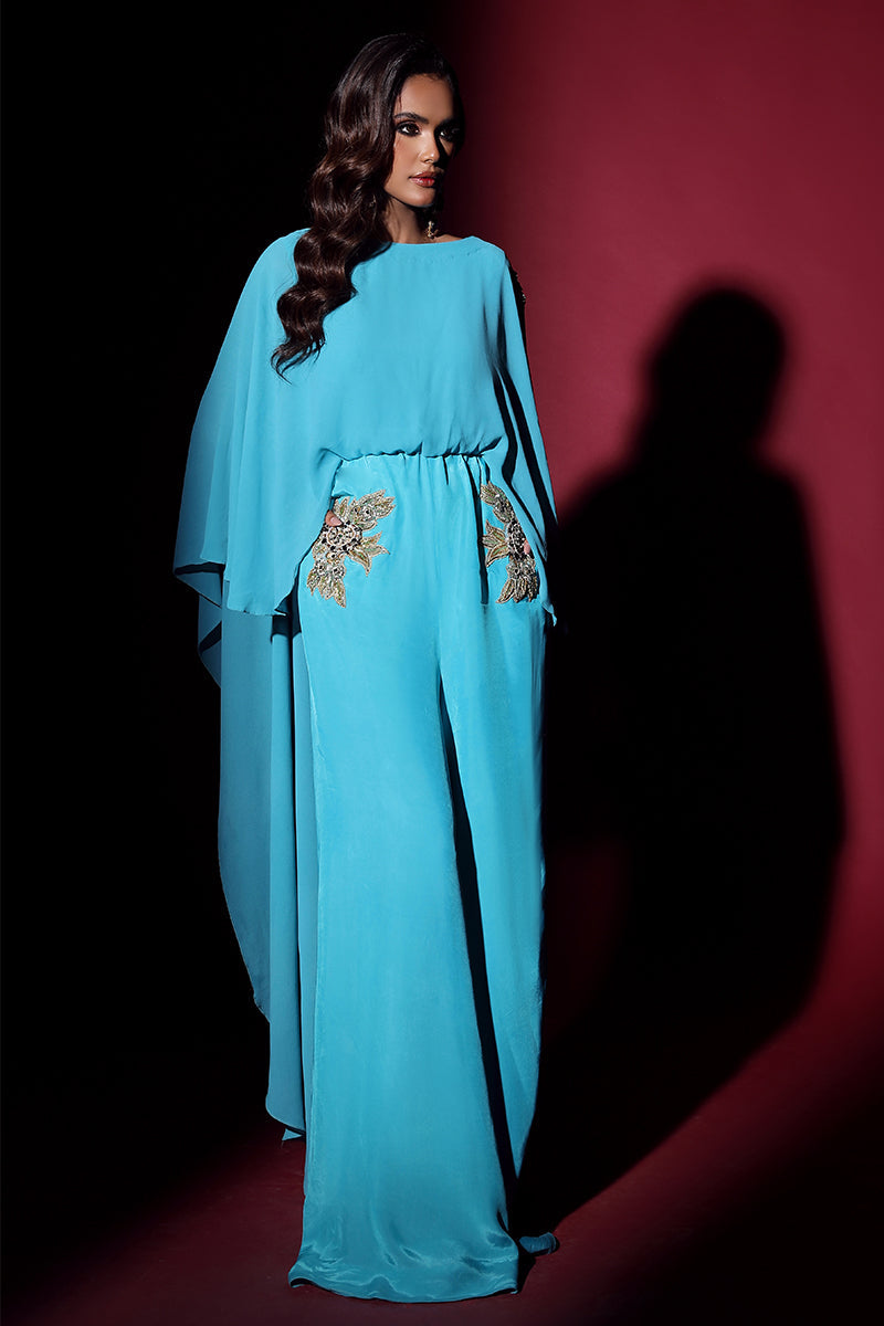 Wardha Saleem | Luxury Pret Fusion Wear | VOGUE JUMPSUIT DRAPE (1PC) - Official Wardha Saleem - Agha Fabrics UK