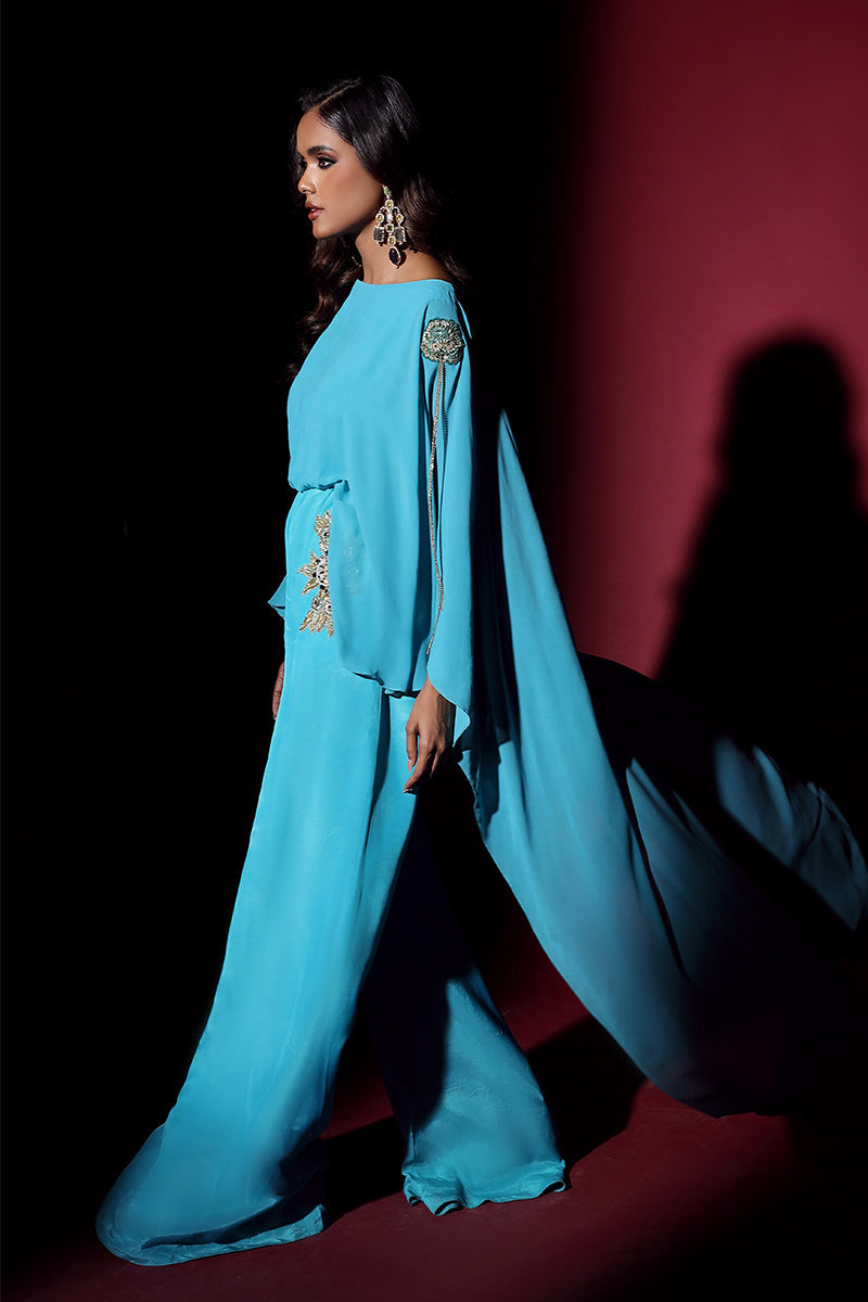 Wardha Saleem | Luxury Pret Fusion Wear | VOGUE JUMPSUIT DRAPE (1PC) - Official Wardha Saleem - Agha Fabrics UK
