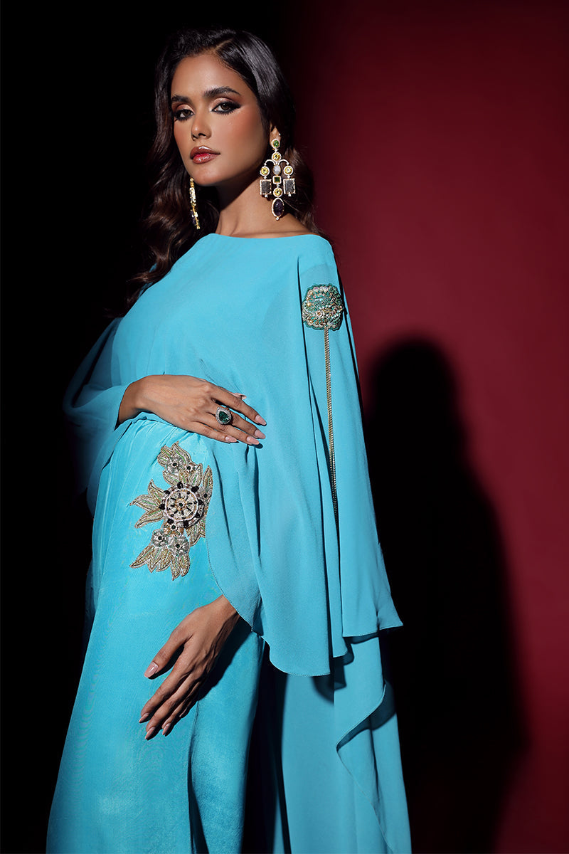 Wardha Saleem | Luxury Pret Fusion Wear | VOGUE JUMPSUIT DRAPE (1PC) - Official Wardha Saleem - Agha Fabrics UK