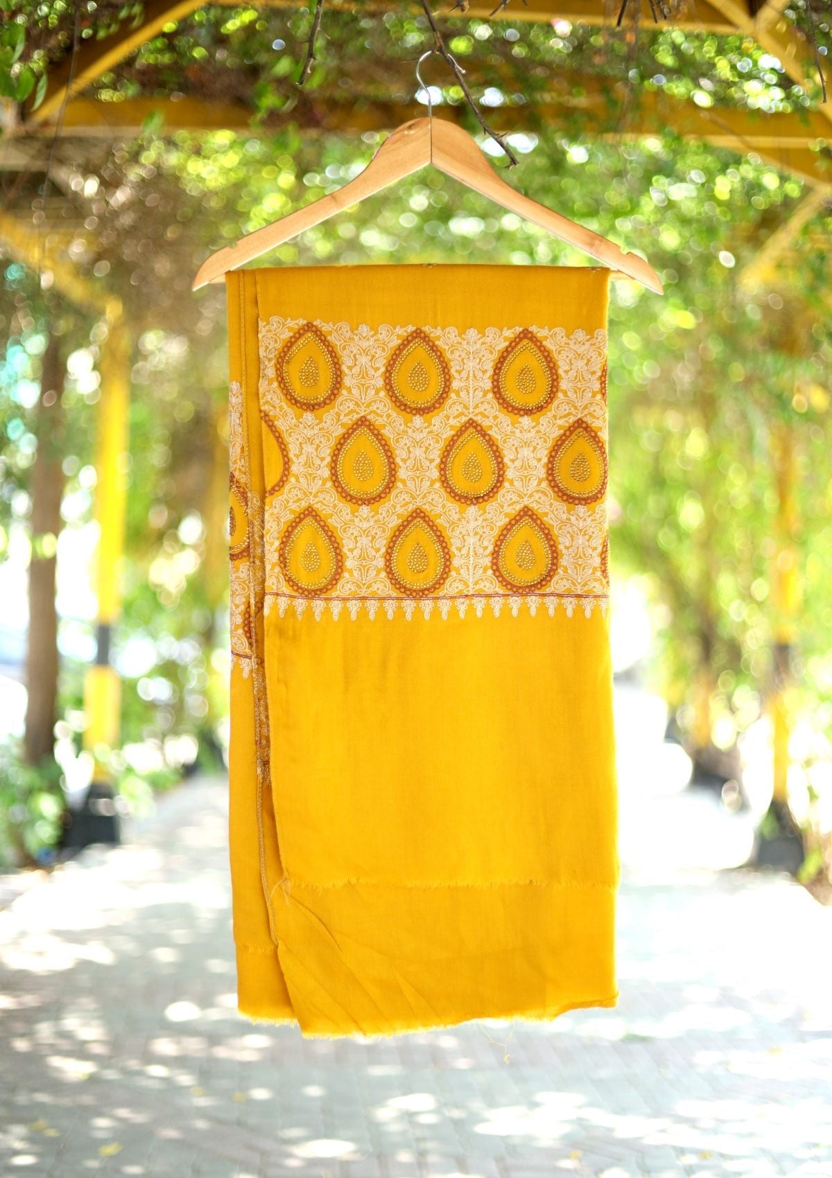Ari Work Wool Shawl D - 03 - Mustard - Official Shawls Niche - Agha Fabrics UK