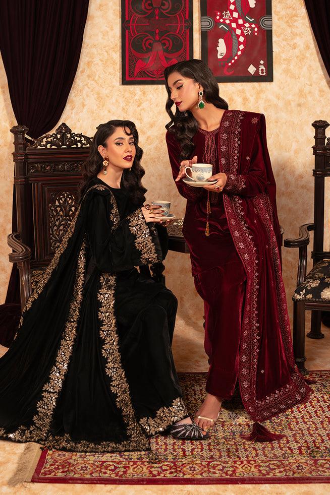 Fozia Khalid | Velvet Deck | Ebony - Official Fozia Khalid - Agha Fabrics UK