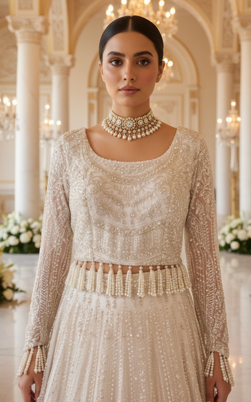 Threads and Motifs | Formal Dresses 25 | Net Embroidered Blouse and Lehenga