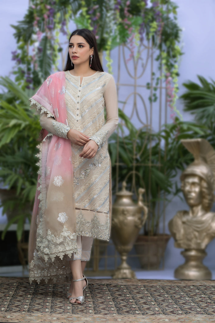 Wahaj M.Khan | Nureh Wedding Formals | Ivory and Candy Pink Straight Shirt
