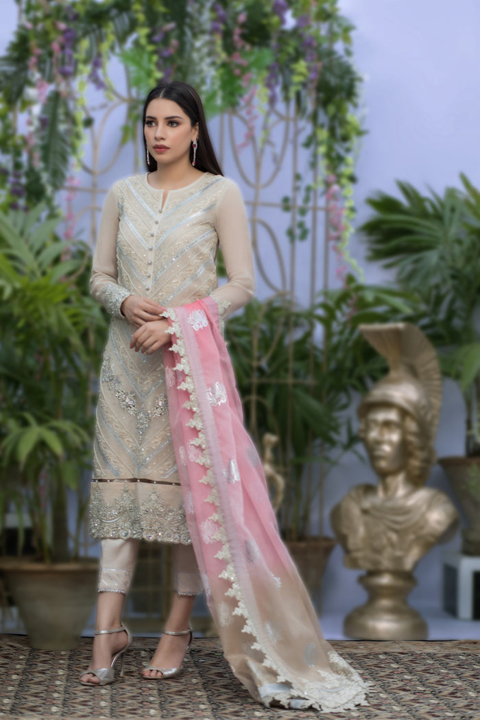 Wahaj M.Khan | Nureh Wedding Formals | Ivory and Candy Pink Straight Shirt