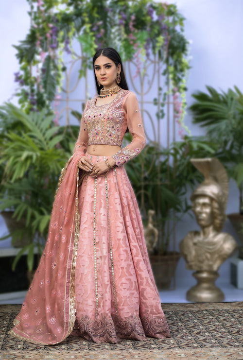 Wahaj M.Khan | Nureh Wedding Formals | Pale Pink Lenga and Choli