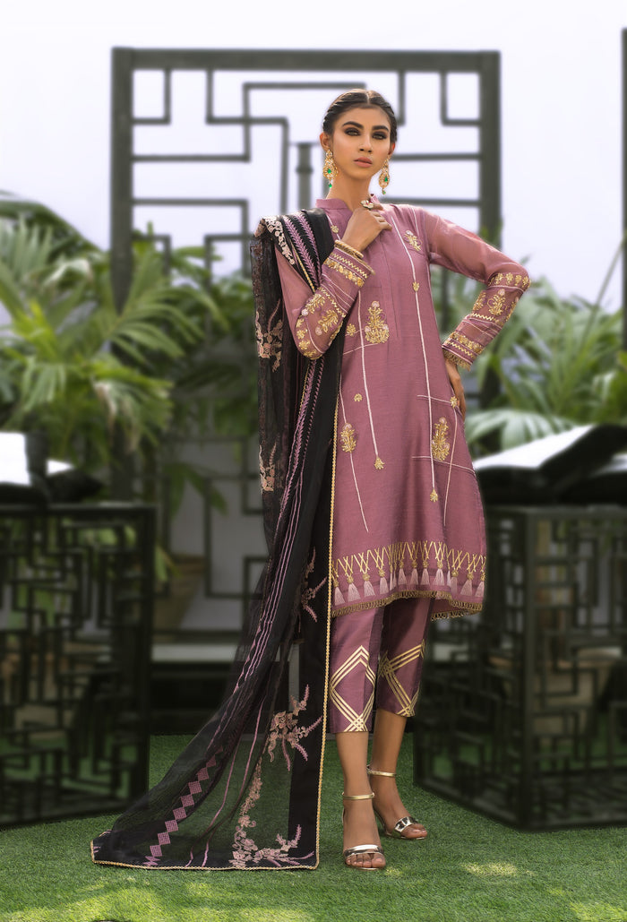 Wahaj M.Khan | Nureh Wedding Formals | Lilac and Black Straight shirt and Pants with Shawl