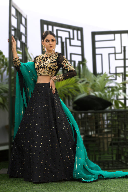 Wahaj M.Khan | Nureh Wedding Formals | Black Lenga Choli