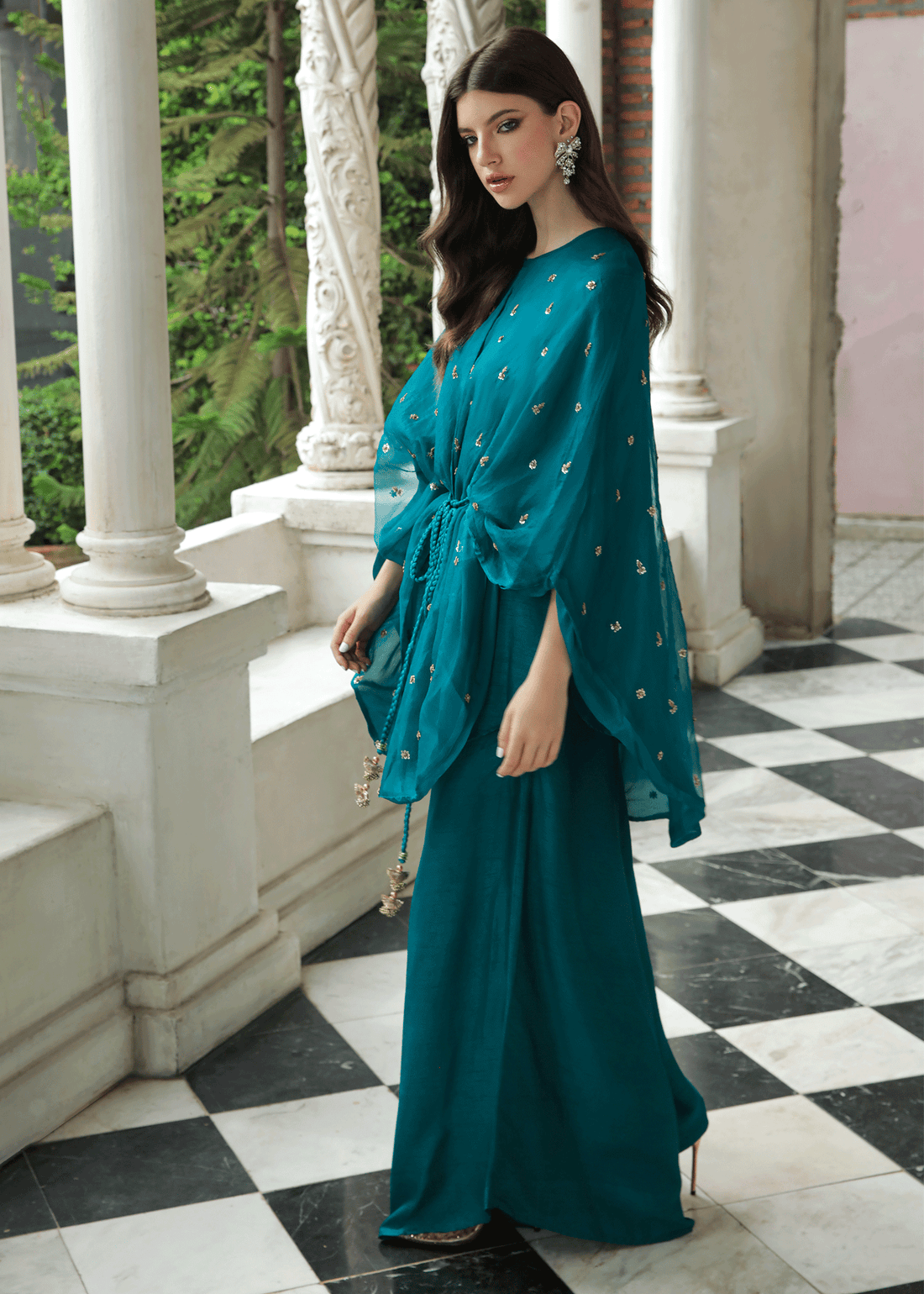 Purple Haze Pret Studio | Apsara Formals | Deep Turquoise Organza Wrap Outfit