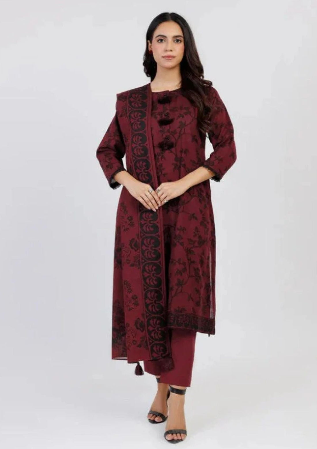 Winter Collection - Al Karam - Unstitched 24 - FW-27.1-24-MAROON - Official Al Karam - Agha Fabrics UK