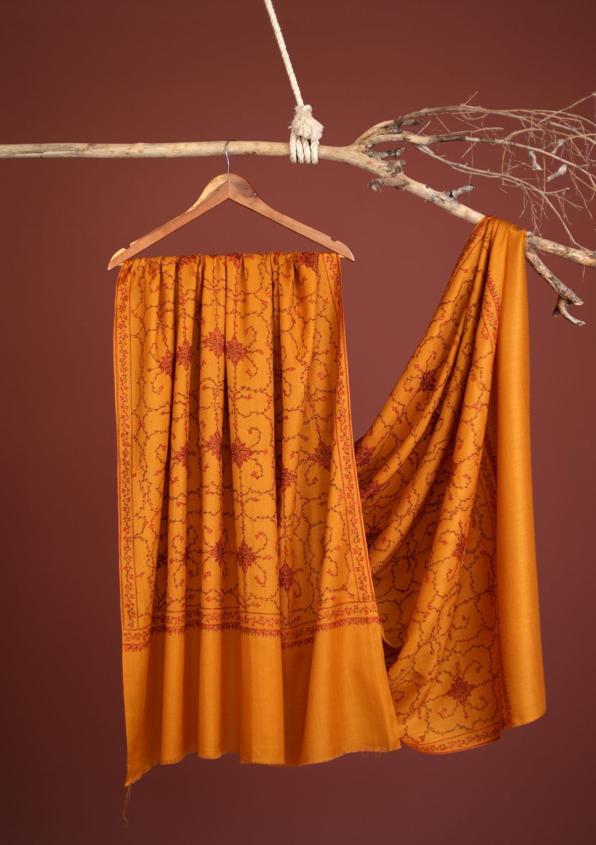 Wool Needle Work Shawl D - 40 - Mustard