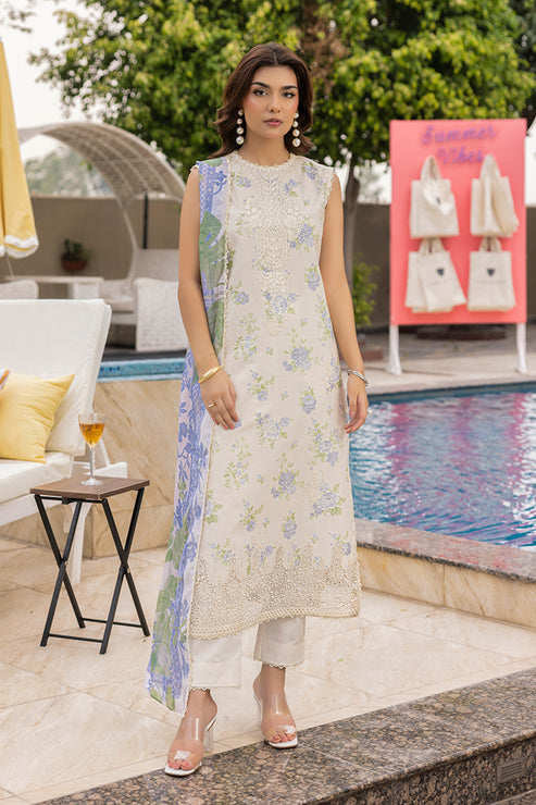 Saad Shaikh | Lawn 25 | Offwhite - Tropelle