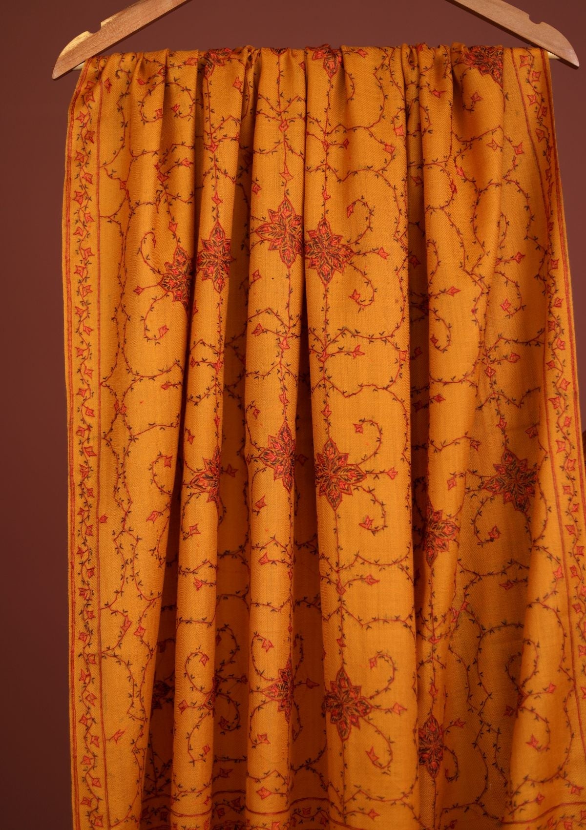 Wool Needle Work Shawl D - 40 - Mustard