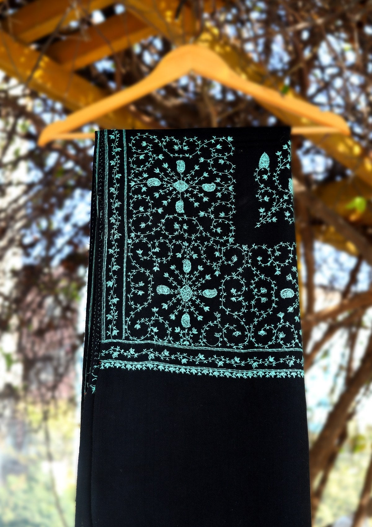 Wool Needle Work Shawl D - 46 - Black