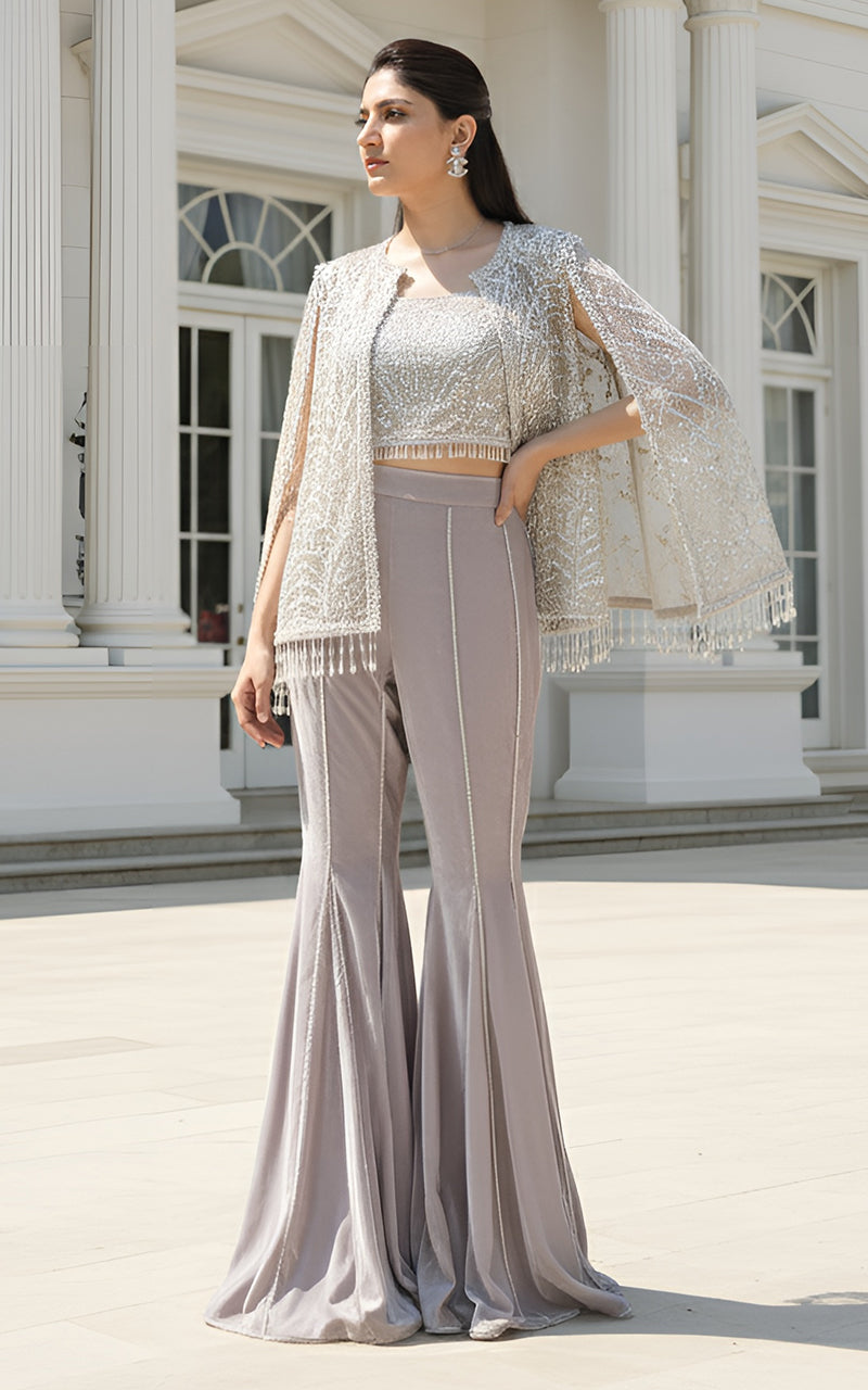 Threads and Motifs | Formal Dresses 25 | Net Embroidered Cape With Blouse
