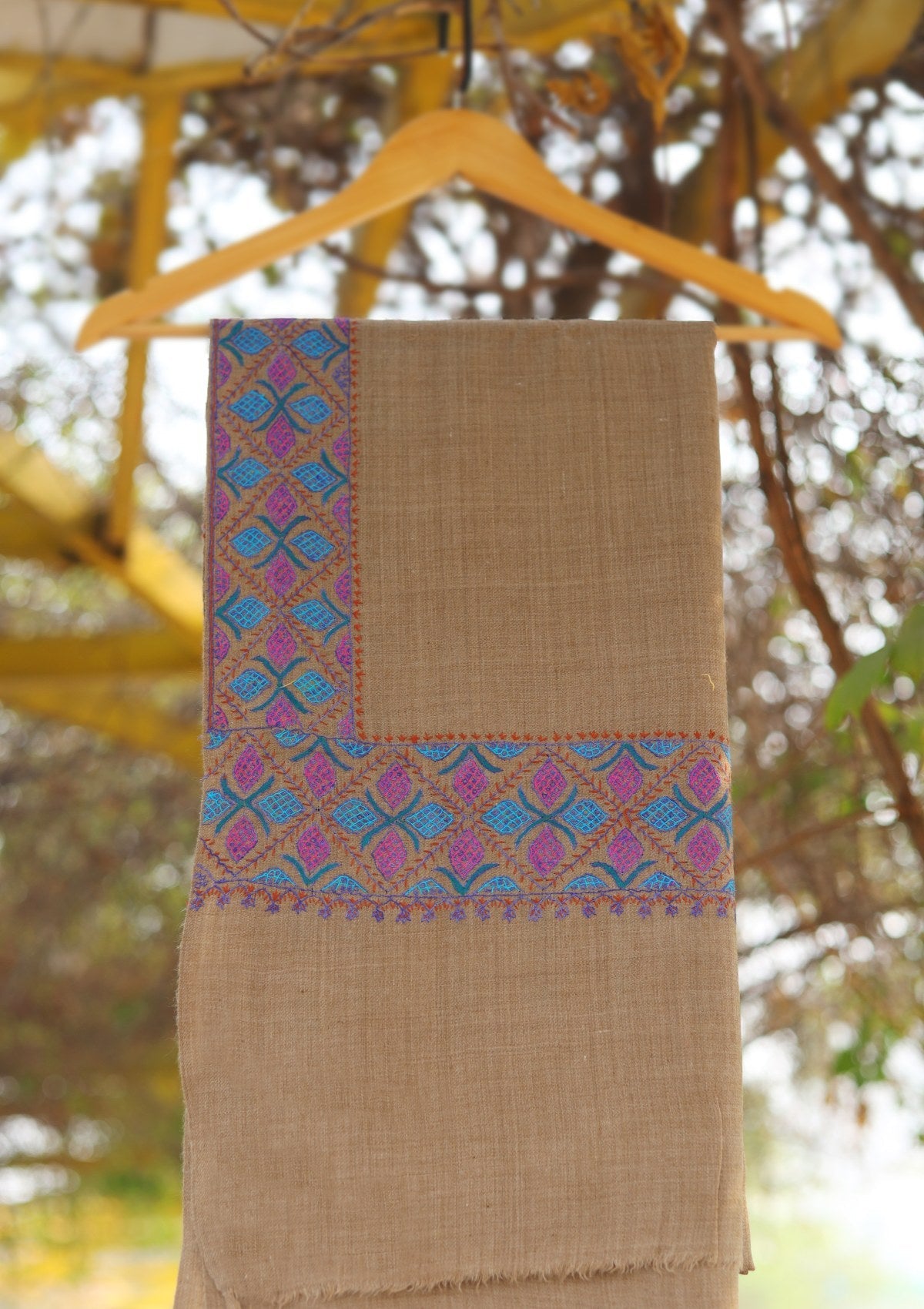 Wool Needle Work Shawl D - 45 - Brown