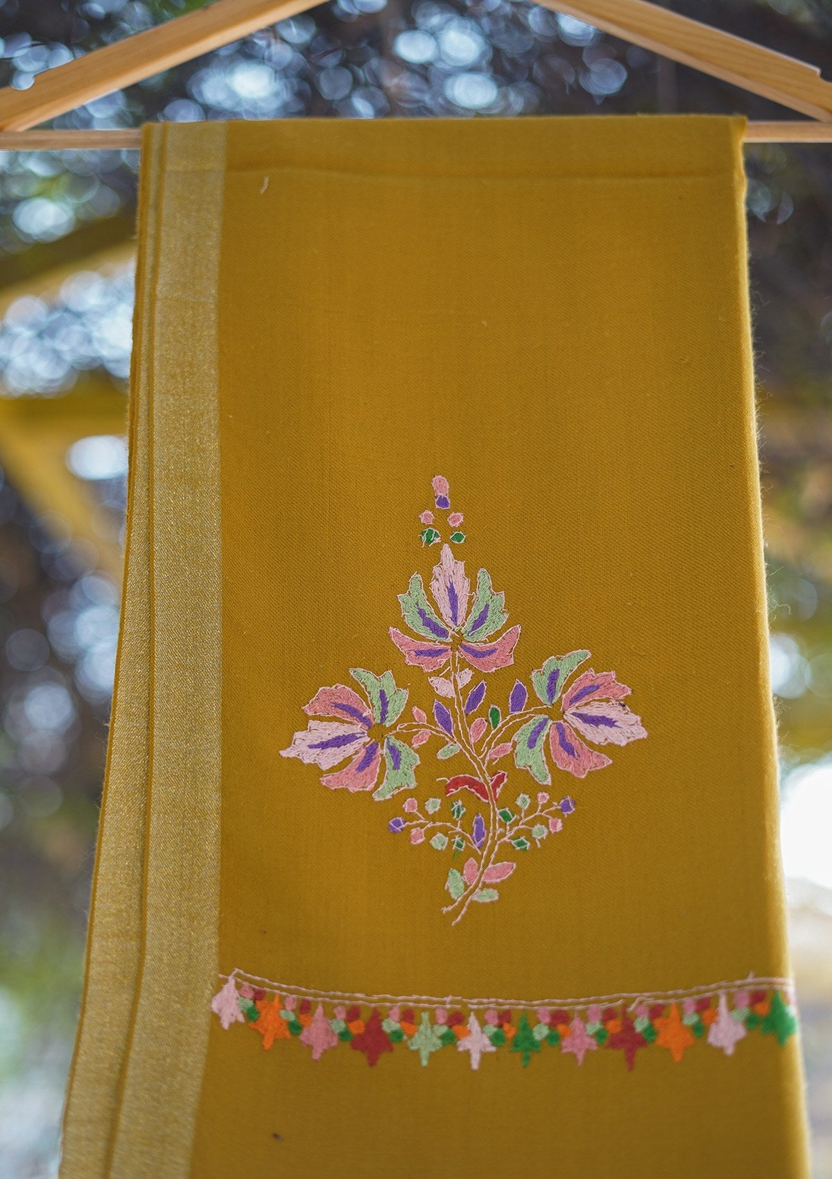 Wool Needle Work Shawl D - 48 - Mustard
