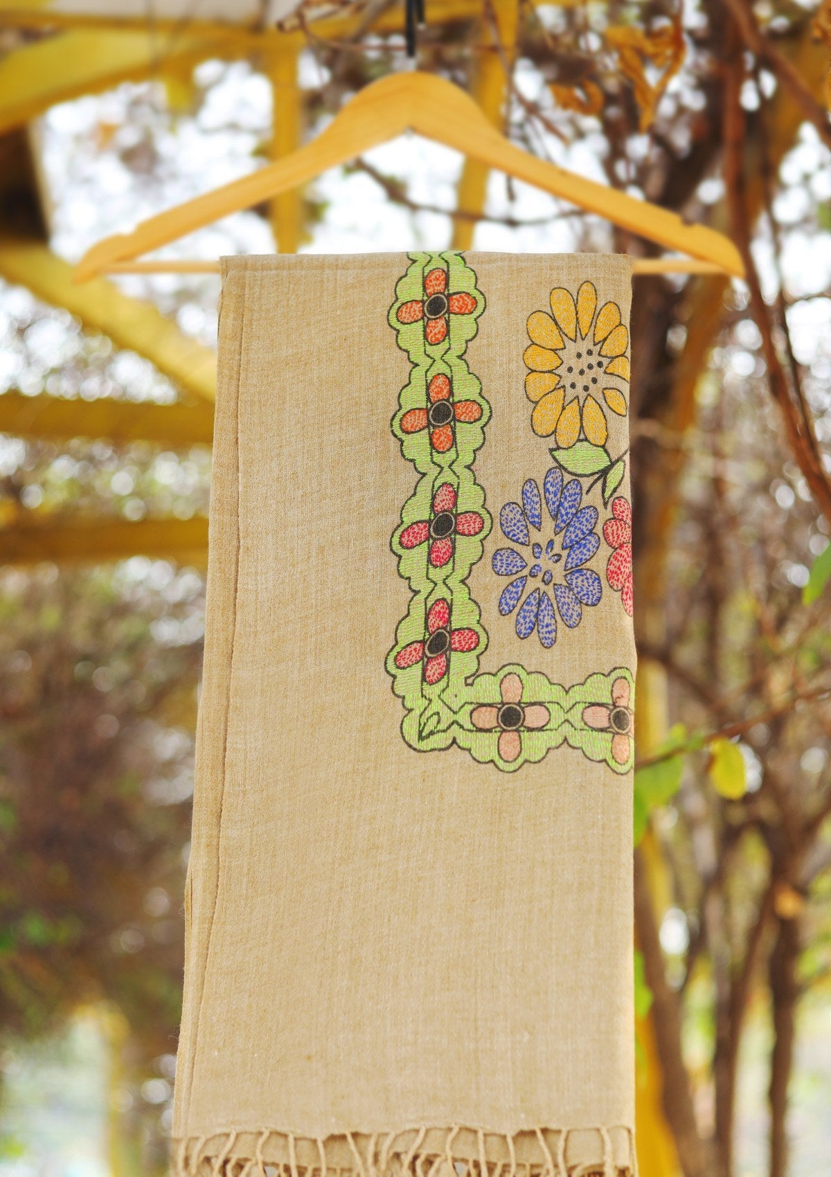 Wool Needle Work Shawl D - 42 - Brown