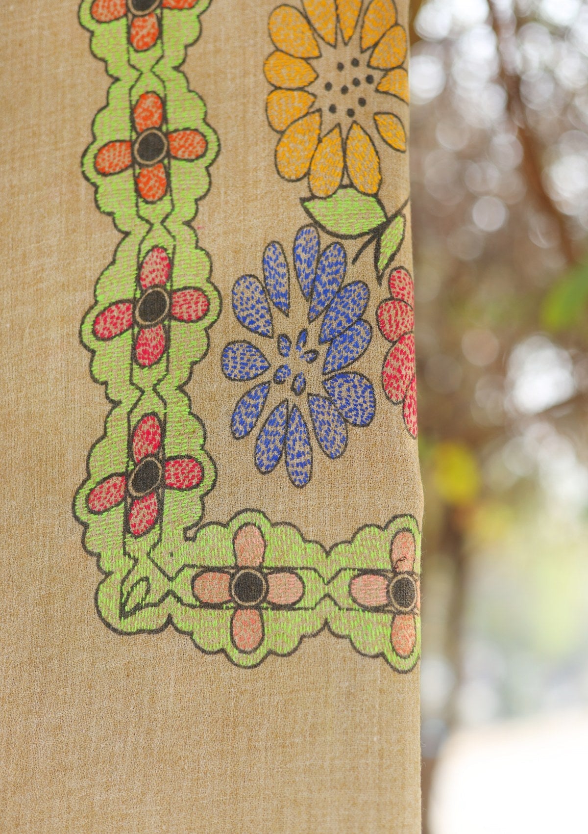 Wool Needle Work Shawl D - 42 - Brown