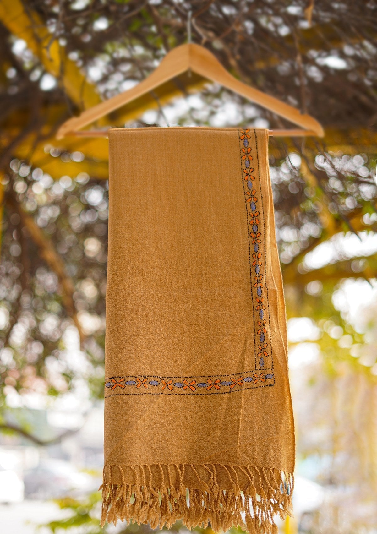 Wool Needle Work Shawl D - 49 - Beige