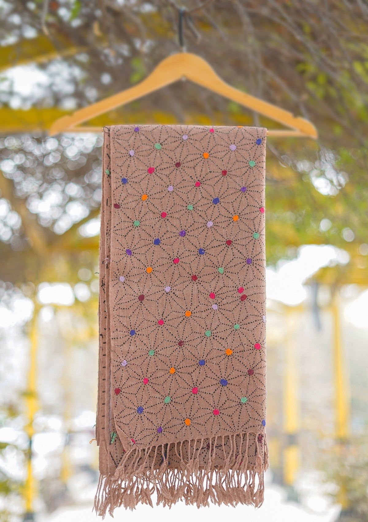 Wool Needle Work Shawl D - 43F - D BRICK