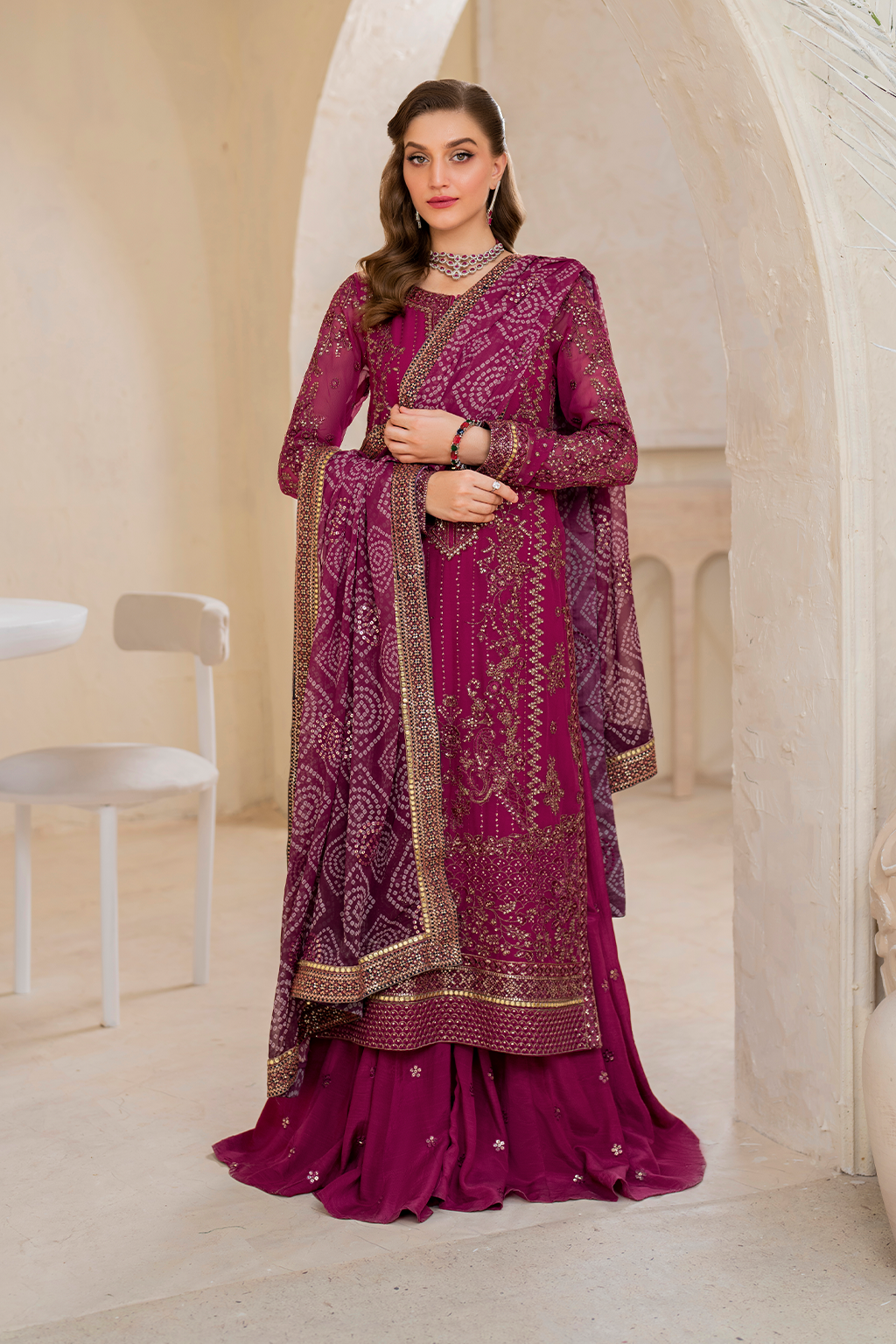 Iznik | Chinnon Chiffon | CC-45 Embroidered Chiffon - Official Iznik - Agha Fabrics UK