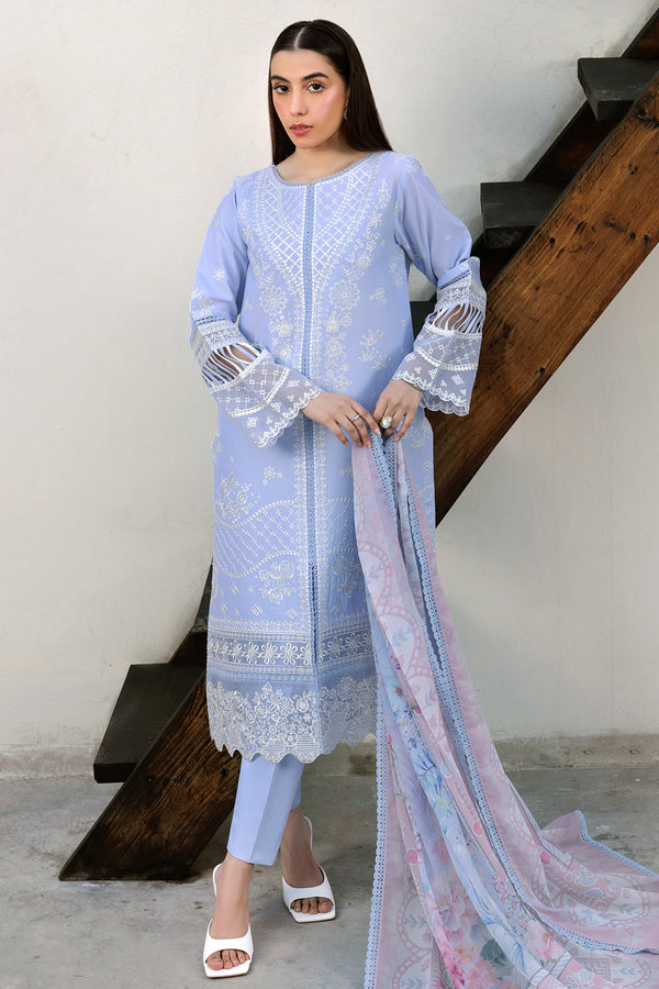 Farasha | Summer Weaves Embroidered Lawn | Serene Blue